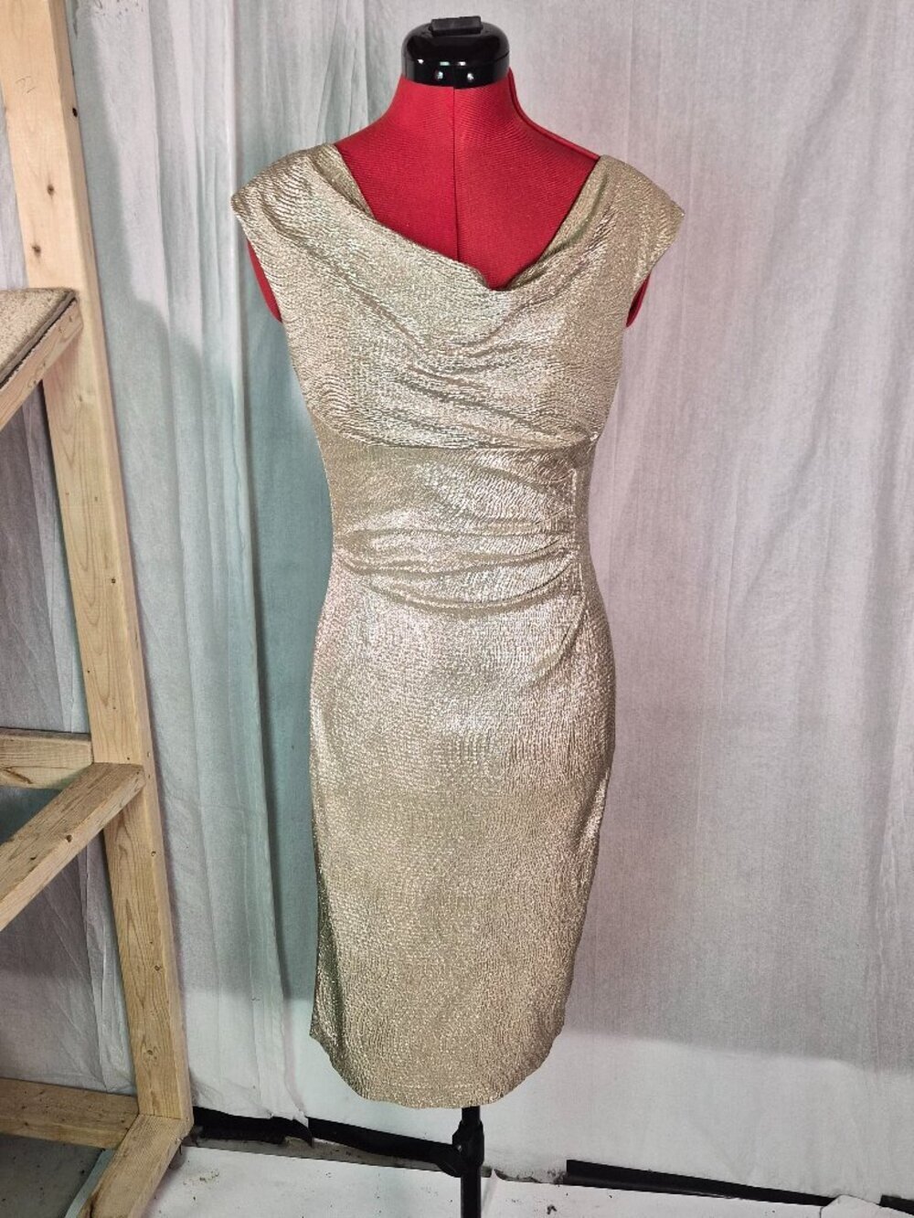 Lauren Ralph Lauren Evening Dress Women's Size 2 Champagne Metallic Ruched G409